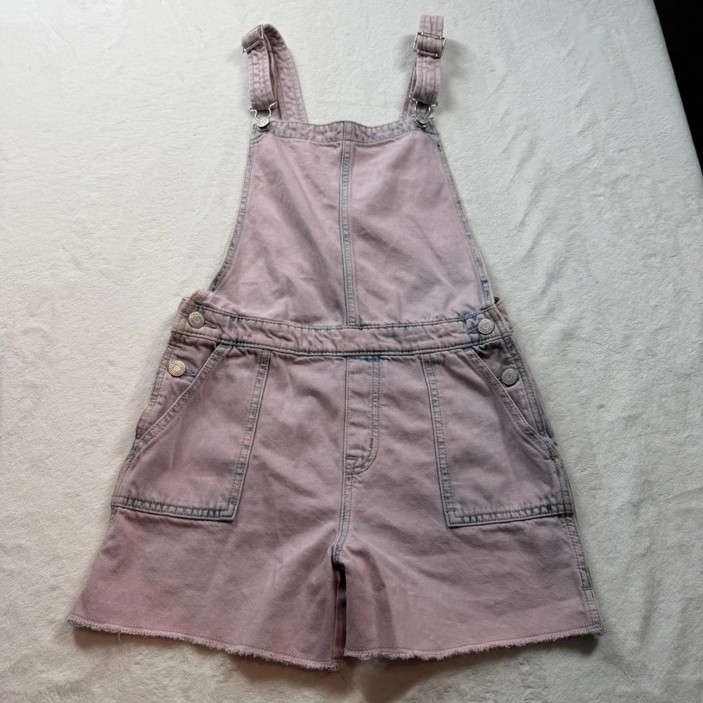 Gap Denim Shortalls Girls‎ XXL Pink Acid Wash Good Condition Raw Hem Overalls
